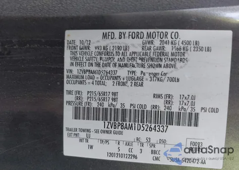 2013 Ford Mustang V6 z USA, uszkodzony, nr VIN 1ZVBP8AM1D5264337